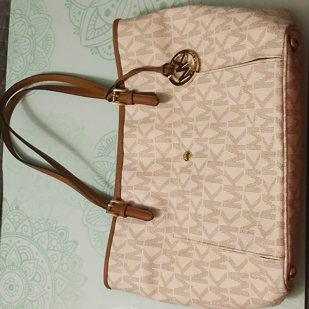 Michael Kors cream and brown tote